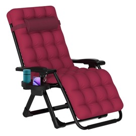 ZENPETIO Zero Gravity Lounge Chair, Foldable Outdoor Recliner with Detachable Cushion, Portable Anti Gravity Lounger for Camping, Patio, Poolside, Lawn - Burgundy