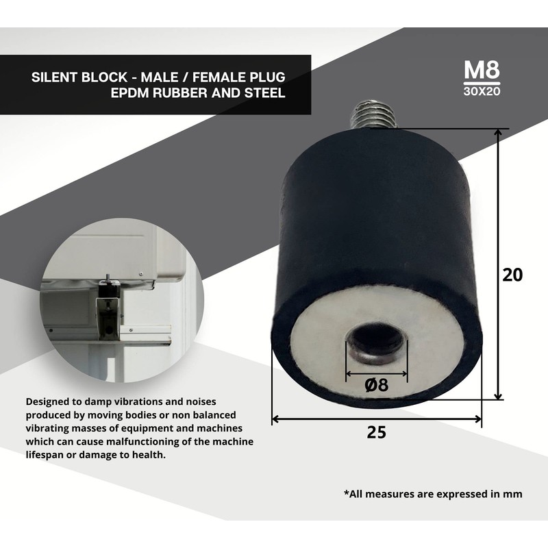 DOJA INDUSTRIAL Air Conditioning Rubber Buffer M8 Thread Internal Thread