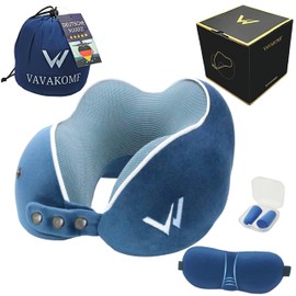 VAVAKOMF Reise Nackenkissen, orthopädisches Nackenhörnchen Flugzeug, Auto & Zug aus Memory Foam, elastisches Nackenstützkissen für Schlafkomfort & waschbarem Bezug, Hochwertiges (Blau)