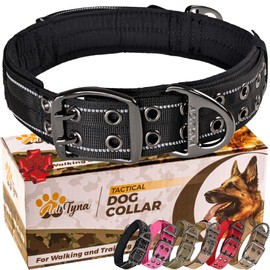 ADITYNA Heavy Duty Dog Collar with Handle - Thick Dog Collar for Large Dogs - Wide, Reflective, Tactical, Soft Neoprene Padded - Perfect Black Dog Collar for Training, and Walking