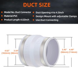 MIDCVFRUN 4 Inch to 4 Inch HVAC Duct Reducer Increaser Connector, Air Anti-Vibration Duct Adapter for Air Ventilation System Extra Strength and Fittings, Soft Joint