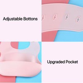 Silicone Baby Bibs, Waterproof Baby Feeding Bibs with Food Catcher Pocket, Adjustable Silicon Bibs for Toddlers Baby Essentials Must Haves Baby Stuff baby girl Newborn Essentials Baby Food Bibs 2 Pack