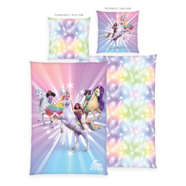 Herding Unicorn Academy bed linen, pillowcase approx. 70 x 90 cm, duvet cover approx. 140 x 200 cm, with zip and reversible motif, 100% cotton/renforcé