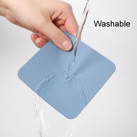 Myir JUN Coasters Set of 12 - 4 Inch Double Sided Leather Coasters - Waterproof Non-slip Easy to Clean with Holder (Gray Sky Blue)