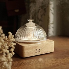 Glass Dome Essential Oil Diffuser with Glass Reservoir & Wood Base-Plastic Free Ultrasonic Glass Diffuser for Gift Home Office Yoga baby