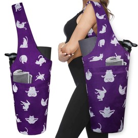 Yoga Mat Bag with Large Size Pocket and Zipper Pocket Tote Sling Carrier Cat Yoga Poses Purple Yoga Bag Fit Most Size Mats Holds More Yoga Accessories