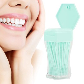 Agatige 200pcs 2 Ends Toothpicks, Plastic Coloured Teeth Toothpicks with Toothpick Dispenser for Home Restaurant Hotel (Green)