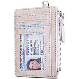 Teskyer Slim Minimalist Wallet, RFID Blocking Credit Card Holder Leather Wallet with Zipper Pocket for Men Women - Lichee Beige