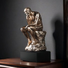 FUNSXBUG 11.4 Inch Resin The Thinker Statue with Black Base Thinking Man Sculptures Collectible Figurine Home Office Decor Living Room Decoration