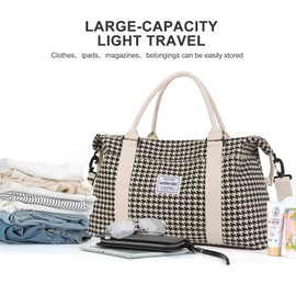 Travel Duffel Bag,Waterproof Duffel Gym Tote Bag Personal Item Bag,Large Sports Weekender Carry On Overnight Bags for Women with Wet Pocket,Duffel Hospital Bag,Houndstooth Beige