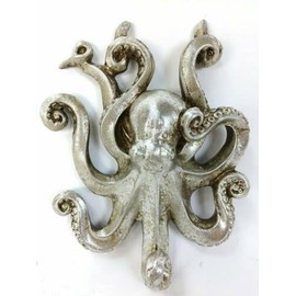 Vintage Belle Coat Hooks Octopus Wall Hook Silver Leaf Ornate Robe Coat Hook