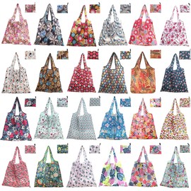 OGMBI 24 Pcs Foldable Shopping Tote Bags, Large Reusable Grocery Tote Bag Bulk, Eco Waterproof Shopping Bag for Women, Washable Grocery Bags Folding in Pouch for Daily Use Travel Outdoors Storage