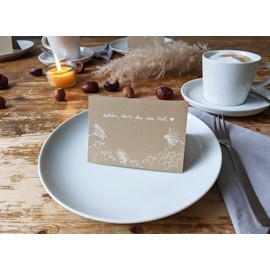 50 Recycled Paper Place Cards - Schön, dass du da bist - Name Cards, Place Cards for Writing on Wedding, Birthday, Christening, Communion, Flower Design, Beige White