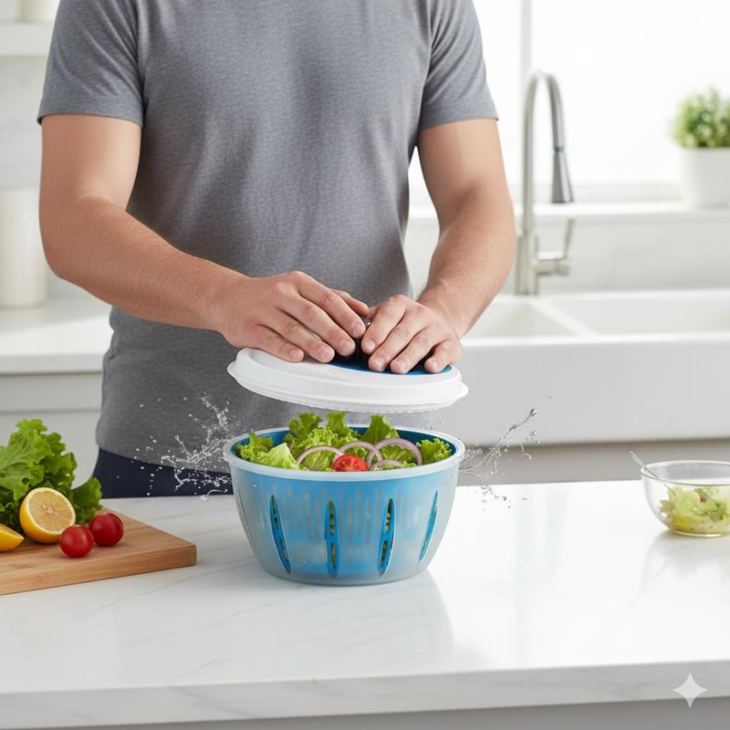 4All Salad Spinner Rotating Seive Easy Spin Centrifugal Dehydration Vegetable