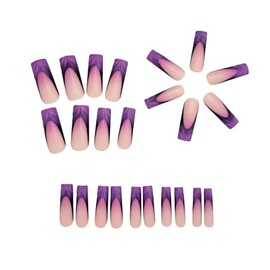 ANDGING 3D French Tip Press on Nails Purple Square Long Fake Nails with 3D Ombre Designs Manicure Pressons Fake Nails False Nails for Wedding Classy Gel Full Cover Acrylic stick on nail for Women