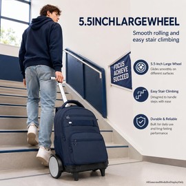 FTJCF 3Pcs Large Wheels Rolling Backpack for Boys Men, 20 Inches Detachable Wheeled Backpack Set, Water Resistant Roller Backpack for Travel Work College School (Blue)