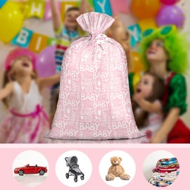Loveinside Jumbo Large Plastic Gift Bag, Birthday Design Plastic Bag with Tag and Tie - Baby Pink - 142.3 x 91.5 cm, 1 Pcs