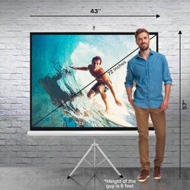 Pyle 72 Inch Outdoor Projector Screen with Stand-Portable Fold Out Roll Up Screen with Tripod Stand,White Matte Fabric 4:3 Aspect Ratio 4K HD Quality Black Masking Border,Ideal for Home and Office Use