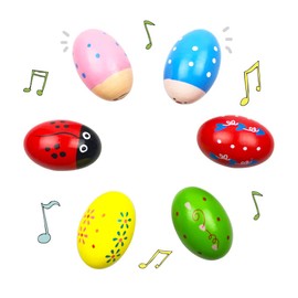 QINGQIU 6 Pack Wooden Shakers Percussion Shake Eggs for Toddlers Kids Boys Girls Christmas Stocking Stuffers Gifts Party Favors
