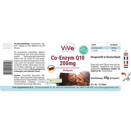 Co-Enzym Q10 200mg - 60 Kapseln Ubichinon für 60 Tage - 100% vegan - Hochdosiert | Qualität aus Deutschland von ViVe Supplements