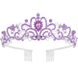 CURASA Purple Tiara - Cute Crystal Tiaras for Women & Girls - Princess Crown with Combs - Exquisite Hair Accessories for Prom