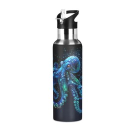 Blue Octopus Colorful Water Bottle Adult Men Women Insulated Stainless Steel Water Bottles with Straw Lid Leakproof Water Flask for Sports 20 oz