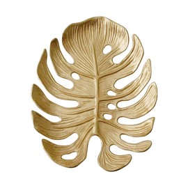 Platito decorativo en forma de hoja, bandeja para joyería dorada, organizador de joyas y porta anillos