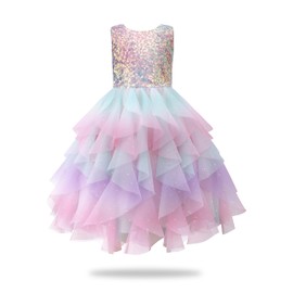 Rainbow Dress for Girls Easter Spring Lace Tulle Mesh Grils Summer Dress Flower Girls Party Dance Dress for Little Girls
