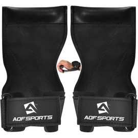 AQF Weight Lifting Hand Grips with Wrist Support – Anti-Slip Rubber Multi-Grip Straps/Hooks, Heavy Duty Gym Straps for Deadlifts, Pull-Ups, Powerlifting & Strength Training (Black, Small)