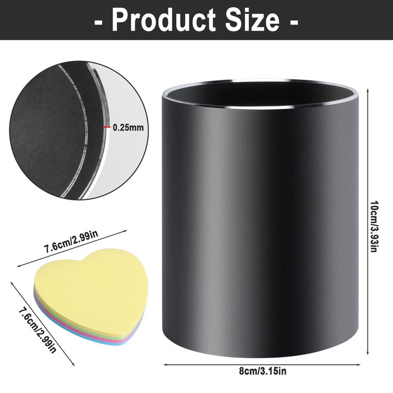 NAEBRO Metal Pen Holder Round Desk Pen Holder Black Aluminium