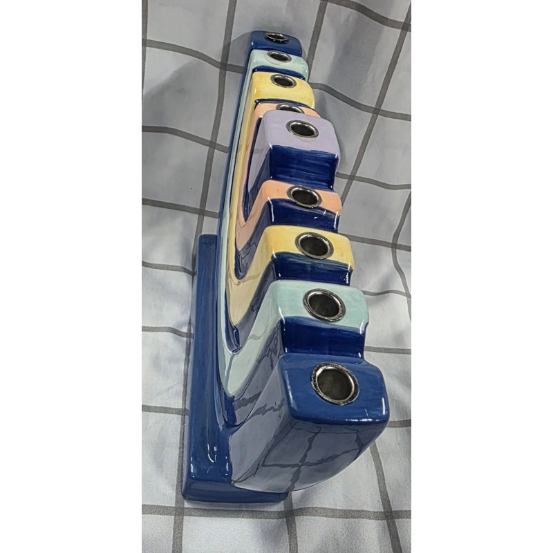 Spritz Ceramic Menorah; Tree Design With Sturdy Candle Holders