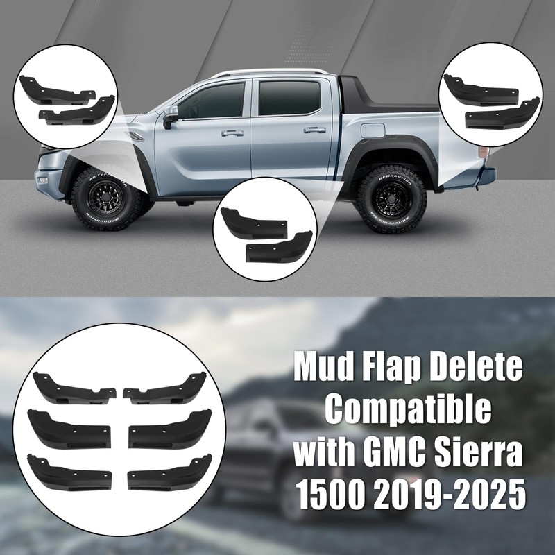 Mud Flap Delete Compatible with GMC Sierra 1500 2019-2025Front&Rear Mudflap