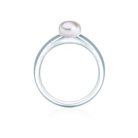Valero Pearls Women's Pearl Ring 925 Sterling Silver with Freshwater Cultured Pearl Button 6-7 mm White Silver Ring with Real Pearl Women's Ring, Pearl
