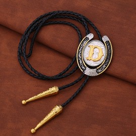 HUABOLA CALYN Gold Bolo Tie for Men- Golden Initial Letter ABCDMJR to Z Native American Western Cowboy Bolo Tie Cowboy Leather Necklace Necktie Customue Accessories for Women (D)