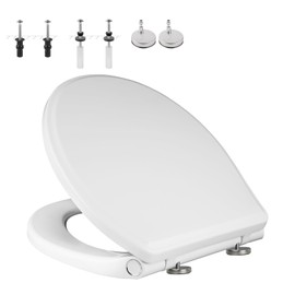 Universal Elongated Toilet Seat with Softclose Cover, One-Click to Quick Release, Compatible with TOTO/Gerber/Kohler Oval Toilet Seats, 2-Pack Toilet Bolts and Nuts, Non-Slip Toilet Bumpers, White