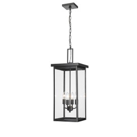 ML Lighting | Barkeley Collection | 42605-PBK | 27" Modern Four Bulb Outdoor Steel Large Hanging Lantern | Anti-Rust Powder Coat Black with Clear Glass Shade | Exterior Ambient Light for Safety