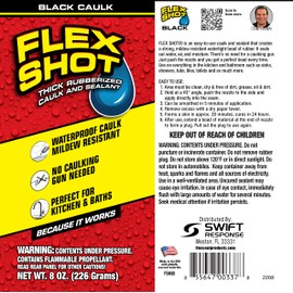 Flex Shot, 8 oz, Black, Flexible Rubber Silicone Sealant, Waterproof Caulk, UV Resistant, No Caulk Gun Needed, Perfect for Kitchen, Bath, Showers, Sinks, Baseboards