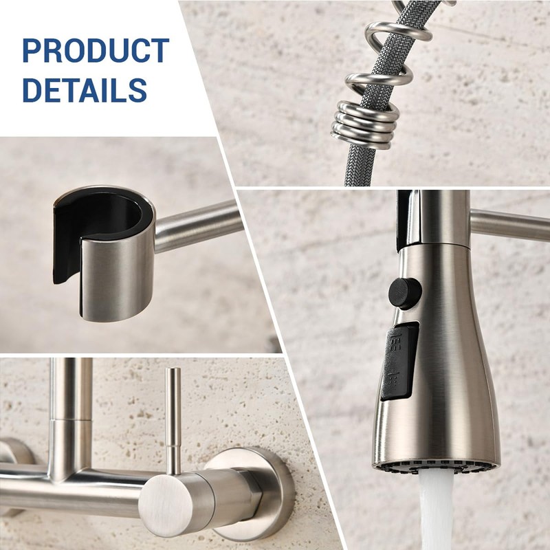 YUHUBY Wall Mount Kitchen Faucet with Pull Down Sprayer 3