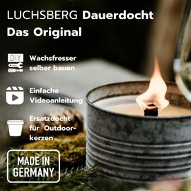 LUCHSBERG® Dauerdocht für Wachsfresser | Docht für Outdoor-Kerze, Wachsfeuer, Schmelzlicht - auch für DIY Betonfeuer - Ersatzdocht Set (M/L/XL)
