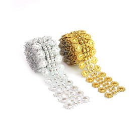 Yurosiay 4 Rows Gold Rhinestone Ribbon Sunflower Diamond Ribbon Crystal Ribbon Flowers Rhinestone Ribbon for Sew-On Glitter Ribbon Rhinestone Decorative Ribbon for Costumes Crafts 10 Yards x 2.8 cm