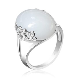 DALEGEM Natural White Onyx Agate Crystal Stone Ring for Women,S925 Sterling Silver Real Genuine Quartz Gemstone Turkey Ring Jewelry (Stone_E, 5)