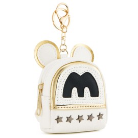 WOZEAH Mini Backpack Keychain for Women,Cute Cartoon Pouch Coin Purse with Zipper for Key Card Lipstick Headset Cosmetics Bag（M White）
