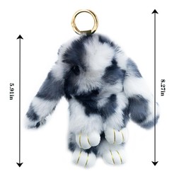Xsclpomddy Bunny Keychain Soft Cute Faux Rabbit Fur Fluffy Keyring Leopard for Car Handbag,light gray