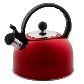 Venoly 2.5 Liter Whistling Tea Kettle - Modern Stainless Steel Whistling Tea Pot for Stovetop Hot Water Boiler with Cool Grip Ergonomic Handle (Wine Red, 2.5 Liter)