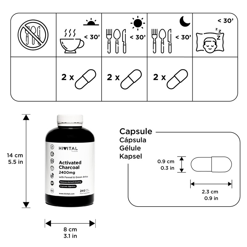 Activated Carbon 2400 mg 240 Vegan Capsules Natural Activated Carbon