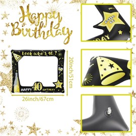 40th Black Gold Photo Booth Inflatable Selfie Frame,40th Birthday Party Photo Booth Props Giant Funny Black Gold Blow Up Picture Frame for 40th Men Women Birthday Gifts Party Favor Decoration Supplies