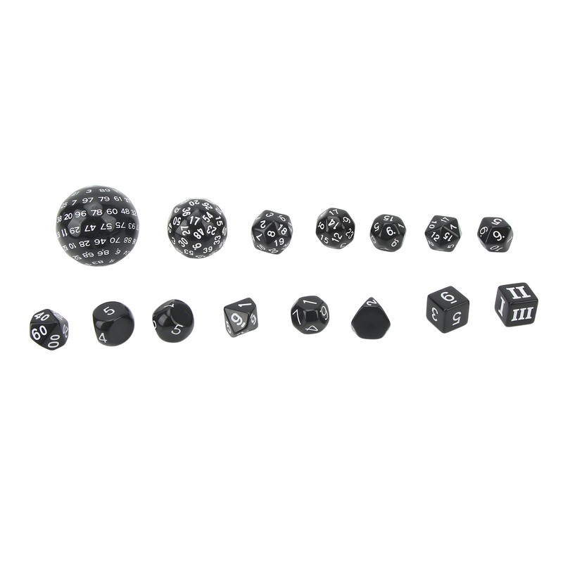 15Pcs Polyhedral Dice Set Acrylic D3 to D100 Table Gaming