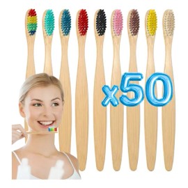 Cepillo Dental Bambú 100 Natural Limpieza Dientes 50pzs F                                                                                             