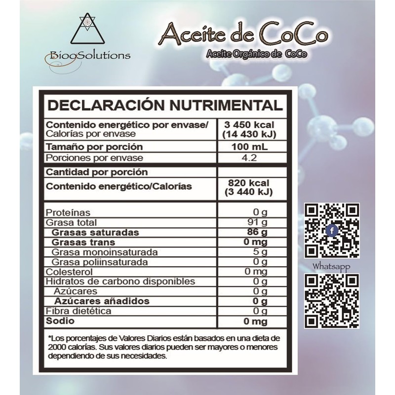 Aceite de Coco Extra Virgen Orgánico Sin Olor y Sin