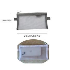 WALFESHOO 2pcs Pencil Case,Mesh Zipper Pen Pouch, Nylon Pencil Storage Bag, Makeup Bag Office Cosmetics Travel Accessories Pencil Cases for Adults School Teen-White&Grey